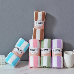 2pcs Camping Plush Towels Colorful Striped Facial Washing Towels