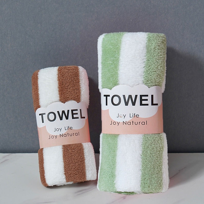 2pcs Camping Plush Towels Colorful Striped Facial Washing Towels