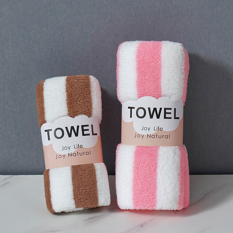 2pcs Camping Plush Towels Colorful Striped Facial Washing Towels