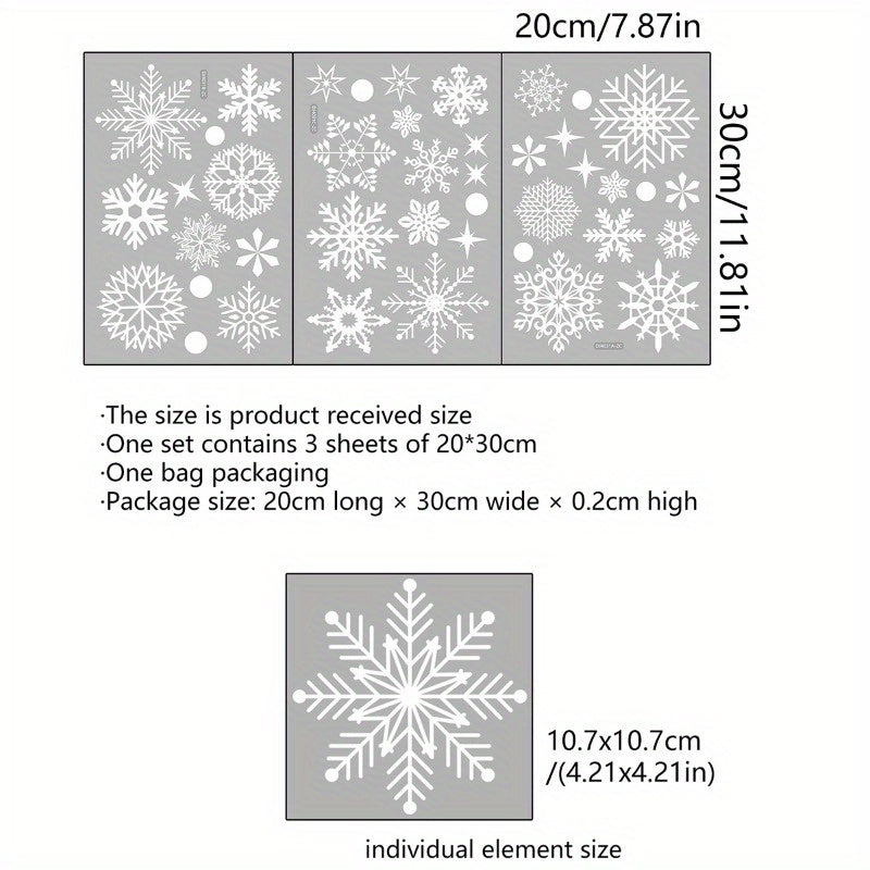 3pcs Christmas Snowflake Stickers for Festive Window Decor