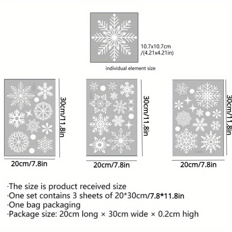 3pcs Christmas Snowflake Stickers for Festive Window Decor