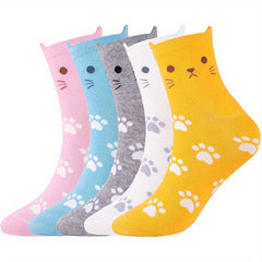 5 Pairs Cat Socks Men Women Winter Cotton Running Sports Crew Socks