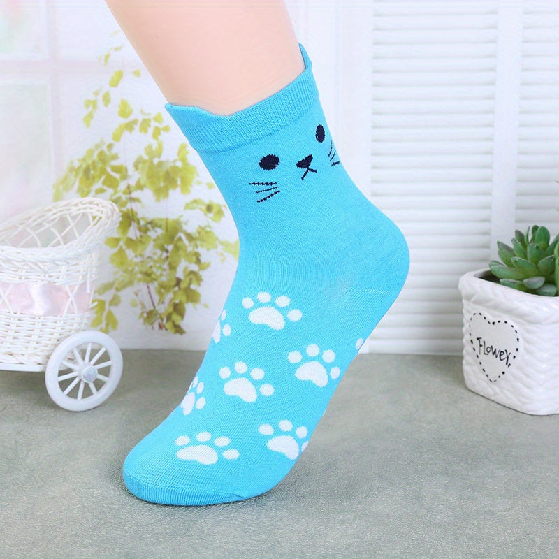 5 Pairs Cat Socks Men Women Winter Cotton Running Sports Crew Socks