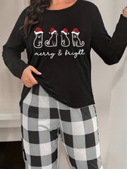 Cartoon Cat Print Lounge Top Women's Sleepwear