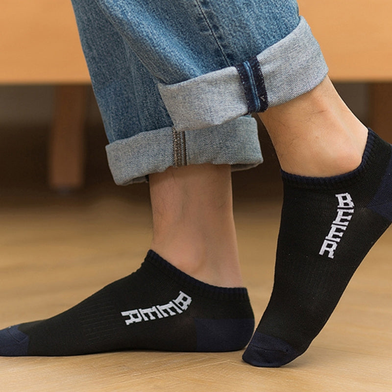 Men's Letter Contrast Cotton Socks 5 Pairs Sweat Absorbing Ankle Sock