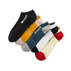 Men's Letter Contrast Cotton Socks 5 Pairs Sweat Absorbing Ankle Sock