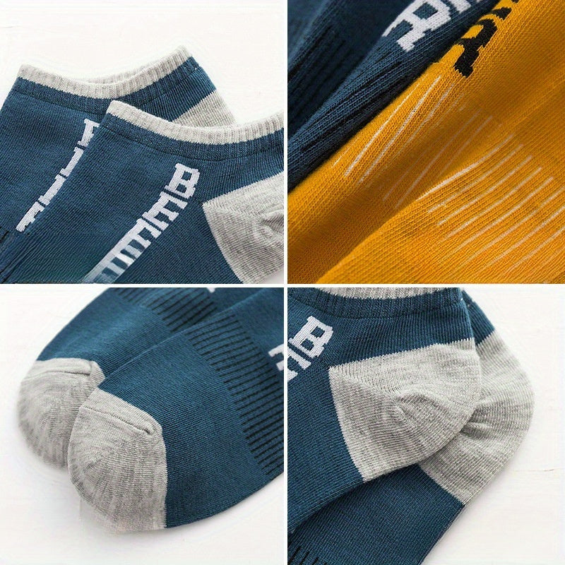 Men's Letter Contrast Cotton Socks 5 Pairs Sweat Absorbing Ankle Sock