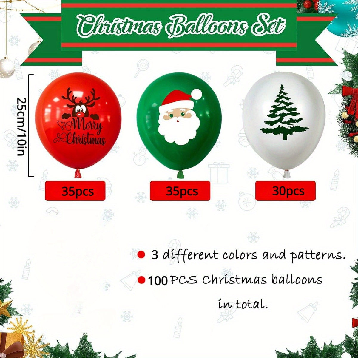 100pcs Merry Christmas Balloons Red Green Xmas Party Supplies