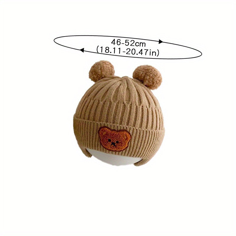 Winter Baby Beanie Cartoon Bear Ear Protection Knitted Hat For Boys & Girls