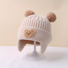Winter Baby Beanie Cartoon Bear Ear Protection Knitted Hat For Boys & Girls