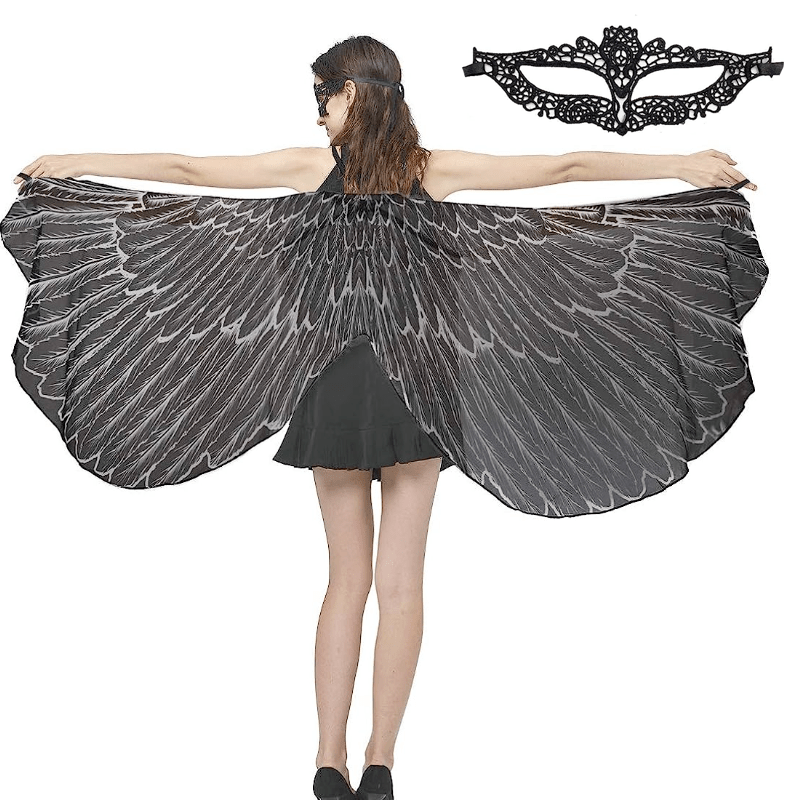 2pcs Halloween Party Wings Shawl Costume Cloak with Lace Cat Face Mask