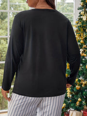 Cow Print Long Sleeve Round Neck Pajama Tee