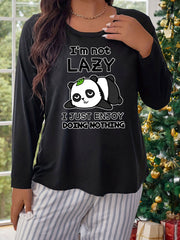 Women's Panda Print Long Sleeve Pajama Tee