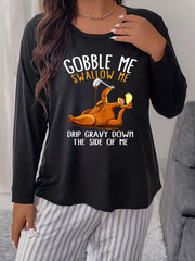 Women's Plus Turkey Print Long Sleeve Top