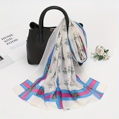 Rose Print Chiffon Scarf Classic Thin Large Shawl Women Windproof Head Wrap