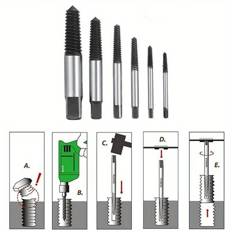 6pcs Damaged Screw Extractor Kit Easy Out Remover Tool