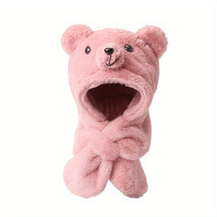 Cartoon Bear Gloves & Hat for Autumn/Winter 2-in-1 Plush Warm Hat & Gloves