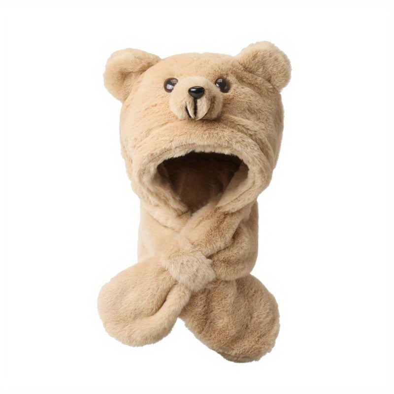 Cartoon Bear Gloves & Hat for Autumn/Winter 2-in-1 Plush Warm Hat & Gloves