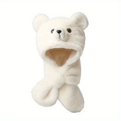 Cartoon Bear Gloves & Hat for Autumn/Winter 2-in-1 Plush Warm Hat & Gloves