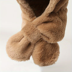 Cartoon Bear Gloves & Hat for Autumn/Winter 2-in-1 Plush Warm Hat & Gloves