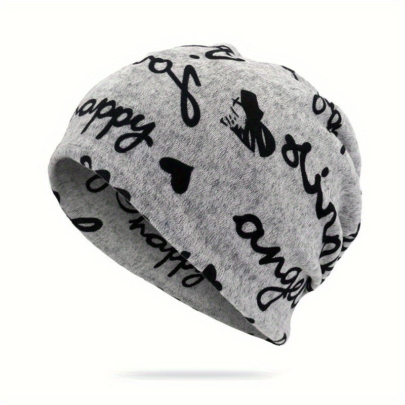 Letter Graphic Beanie Hat Winter Warm Knit Hat