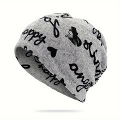 Letter Graphic Beanie Hat Winter Warm Knit Hat