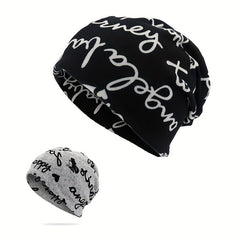 Letter Graphic Beanie Hat Winter Warm Knit Hat
