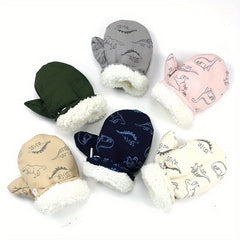 Winter Thickened Warm Gloves Cartoon Print Coldproof Quick Drying Fabric Gloves