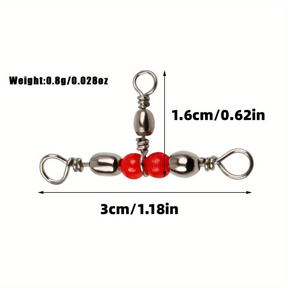 10pcs 3 Way Brass Barrel Rolling Swivels Anti corrosion Anti rust Fishing Tackle