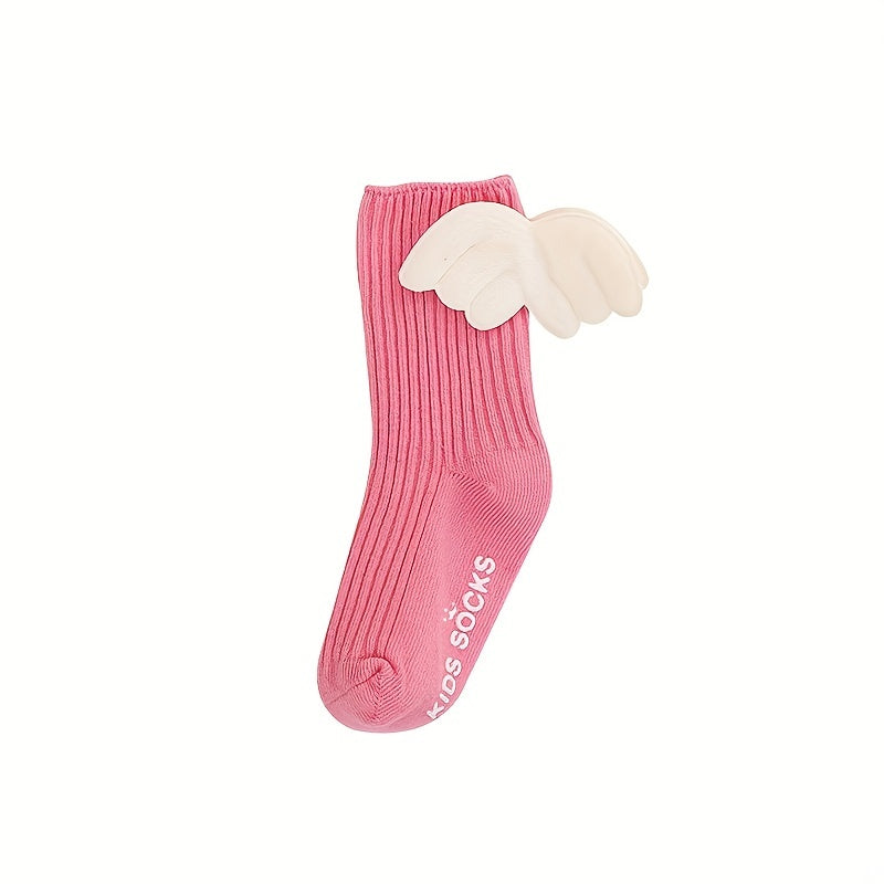 3 Pairs Girls Wing Non-slip Socks, Breathable Soft Socks