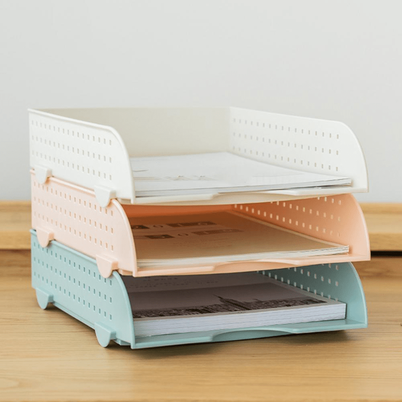 Stackable A4 Document Organizer Polished Plastic Tray with Geometric