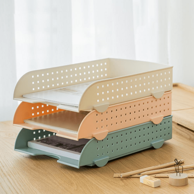 Stackable A4 Document Organizer Polished Plastic Tray with Geometric