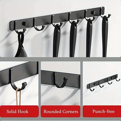 Strong Adhesive Punch Row Hook Pantry Organizer Wall Mounted Hanger