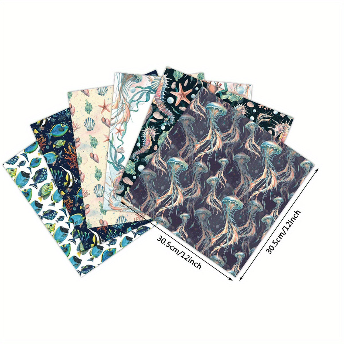 12pcs Marine Life Pattern Scrapbook Paper 30x30 for Journal Making