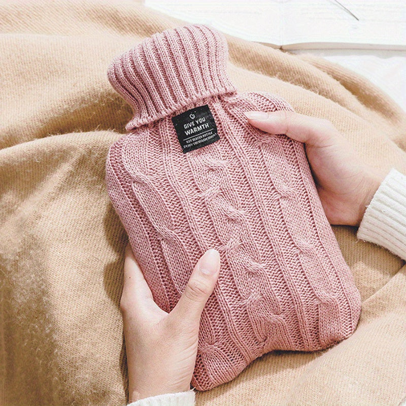 1L Hot Water Bottle w/ Knitted Cover Hand Warmer Feet Warmer Christmas Gift