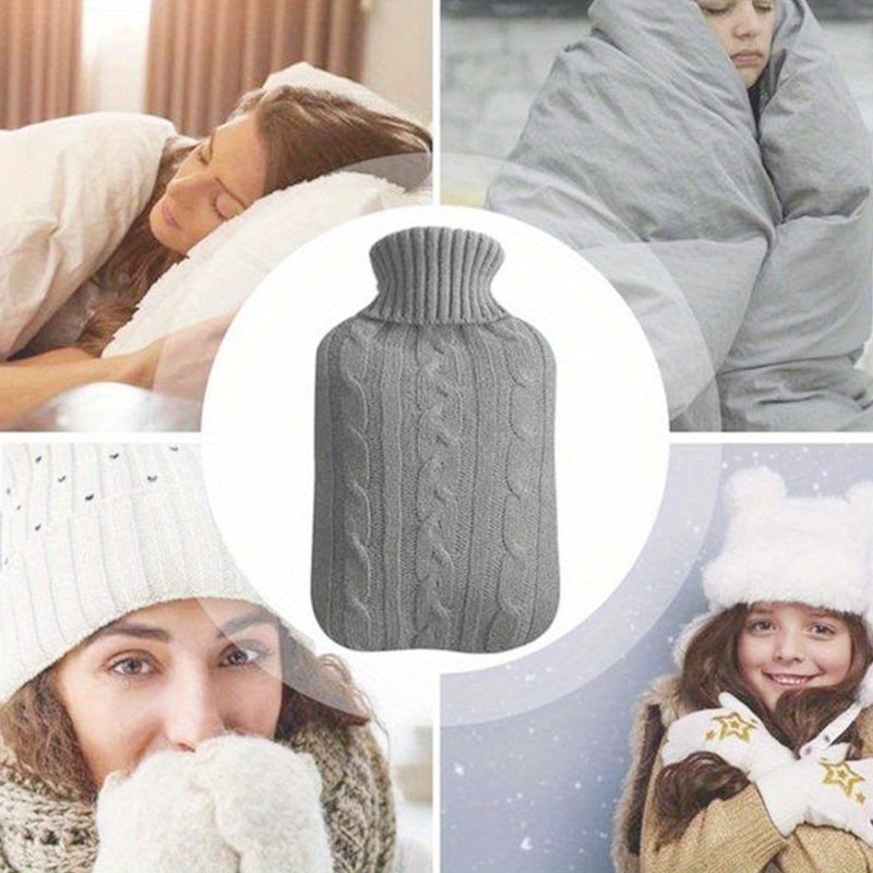 1L Hot Water Bottle w/ Knitted Cover Hand Warmer Feet Warmer Christmas Gift