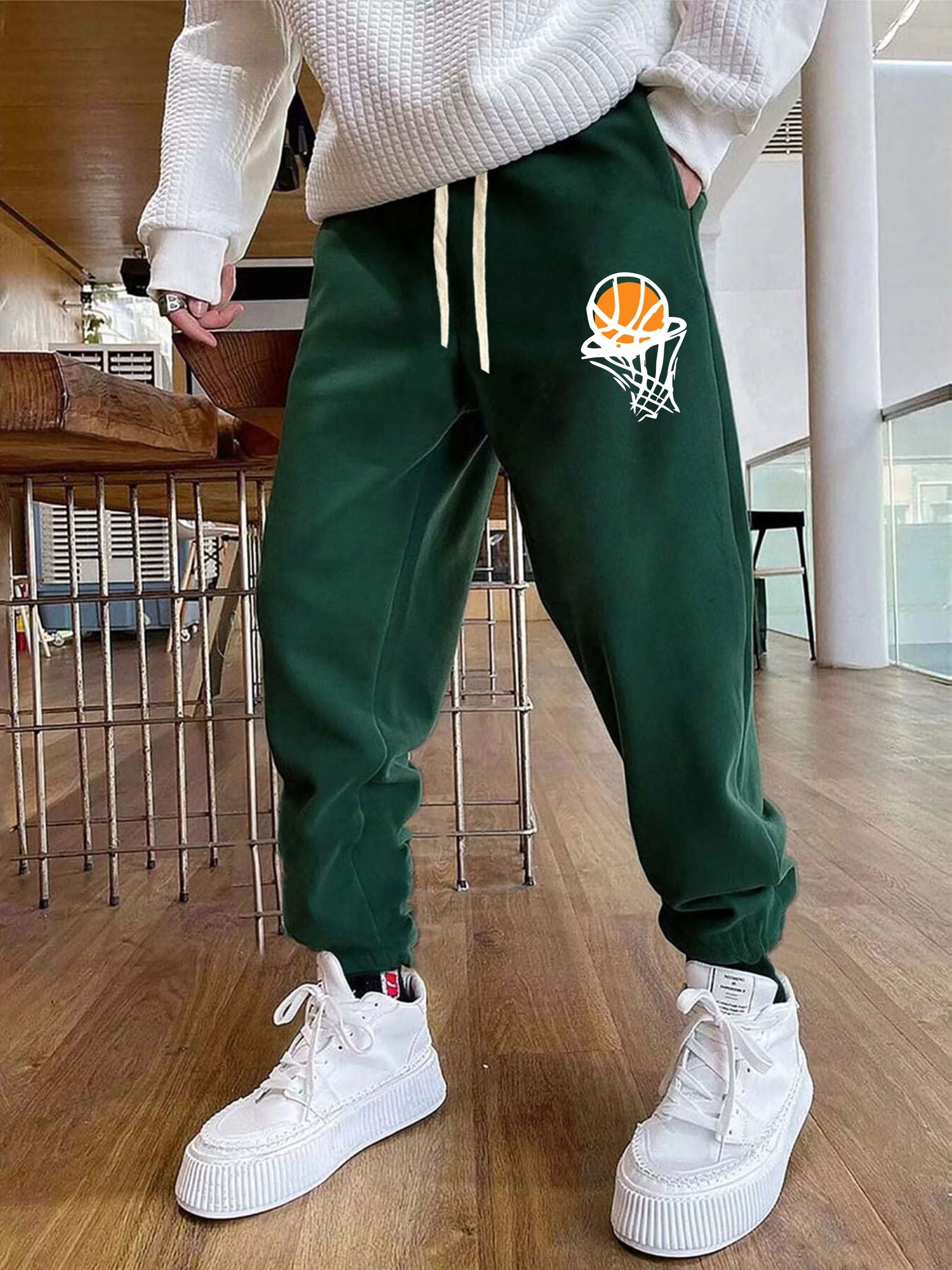 Basketball Pattern Men's Drawstring Sweatpants Pocket Casual Comfy Jogger Pants