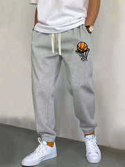 Basketball Pattern Men's Drawstring Sweatpants Pocket Casual Comfy Jogger Pants