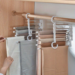 5 In 1 Magic Trouser Rack Hangers Stainless Steel Folding Pant Rack Tie Hanger