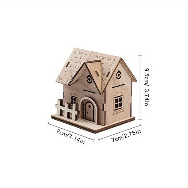 Christmas Wooden Cabin Family Toy DIY Small House Decoration