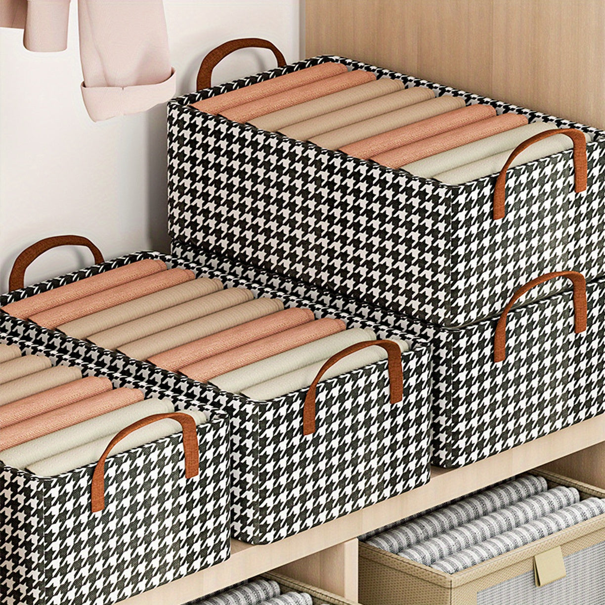 Houndstooth Storage Basket Large Capacity Box for Clothes Books Toys Blankets