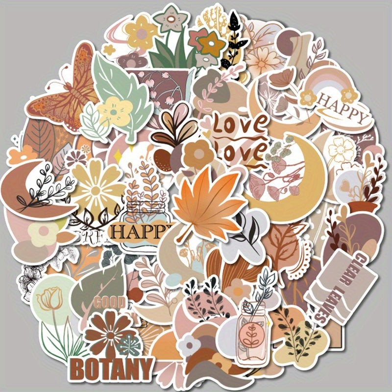 50pcs Boho Style Adhesive Stickers for Laptop Phone Case Water Cup