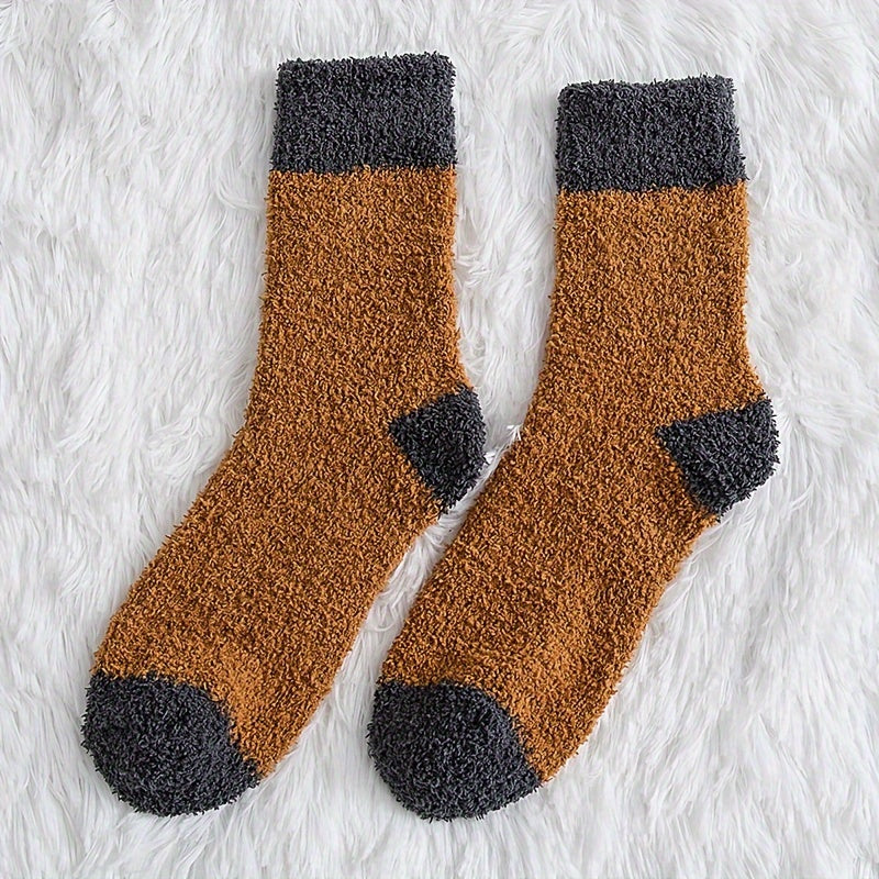 5 Pairs Men's Warm Thermal Crew Socks Plush Comfy Casual Unisex Winter Socks