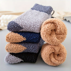 5 Pairs Men's Warm Thermal Crew Socks Plush Comfy Casual Unisex Winter Socks