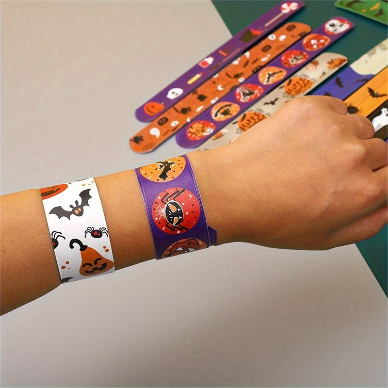 12pcs Halloween Slap Bracelet Skeleton Wrist Pop Circle