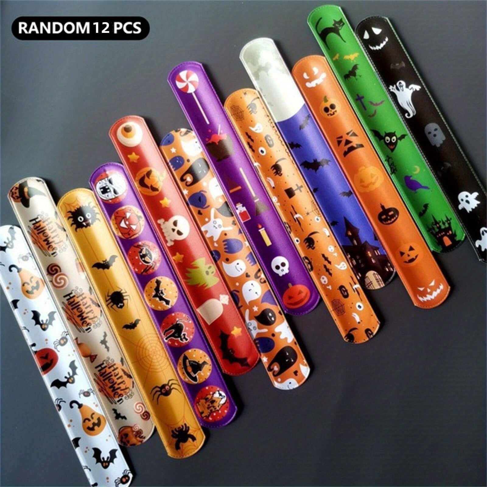 12pcs Halloween Slap Bracelet Skeleton Wrist Pop Circle
