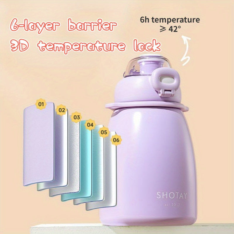 600ml Small Belly Flip Top Water Cup Leakproof Stainless Steel Insulation Bottle
