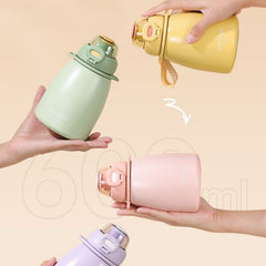 600ml Small Belly Flip Top Water Cup Leakproof Stainless Steel Insulation Bottle