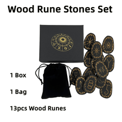 Wood Rune Stones Set X13 Wooden Runes With Box&Bag For Travel Divination