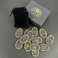 Wood Rune Stones Set X13 Wooden Runes With Box&Bag For Travel Divination